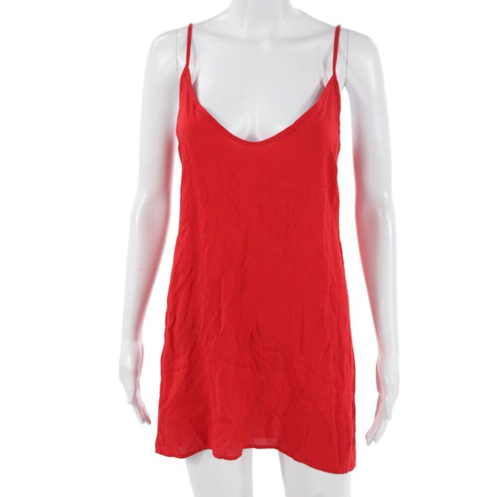 Designer Women Red Slip Dress V-Neck Sleeveless Above Knee Polyester Size XS